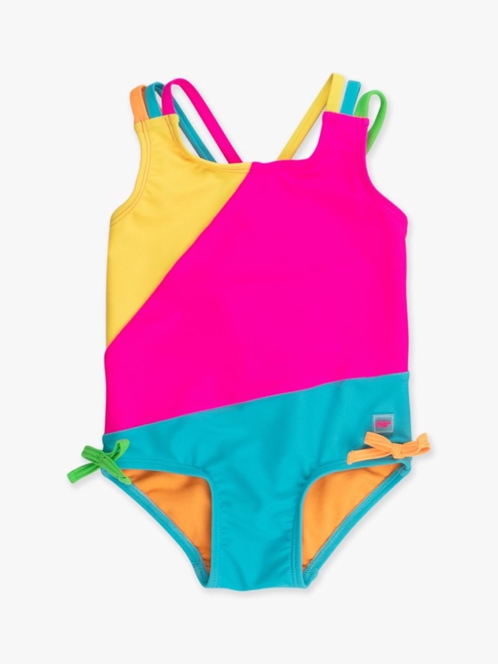Rufflebutts Girls Colorblock One-Piece Swimsuit - Hot Pink, Teal & Yellow